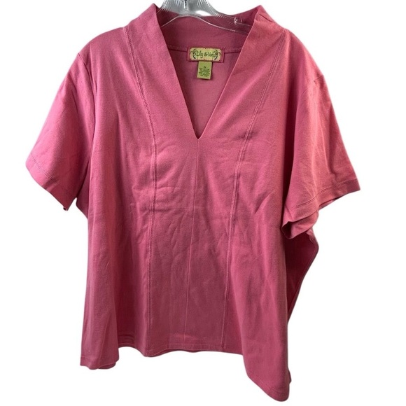 Lilly & Van Women's 2XL Pink V-Neck Short Sleeve Blouse - Picture 1 of 7